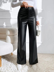 Regular fit black faux leather pants