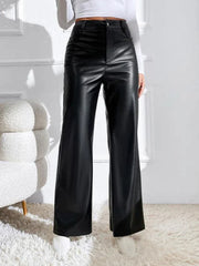 Regular fit black faux leather pants