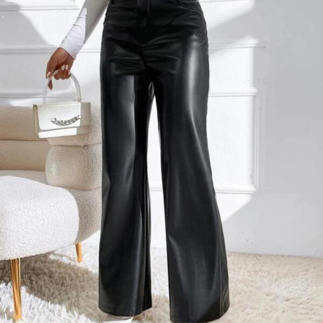 Regular fit black faux leather pants