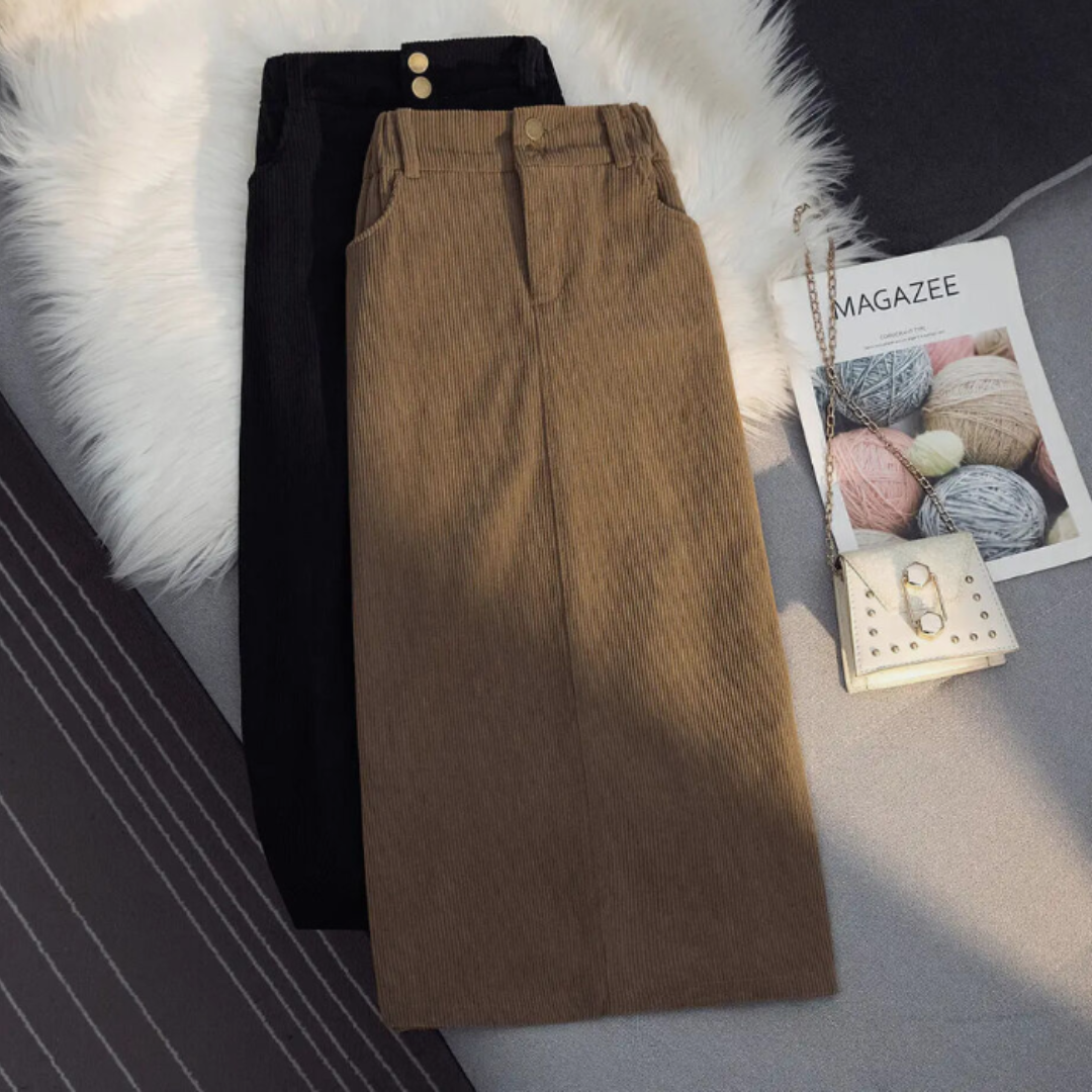 Corduroy belt skirt