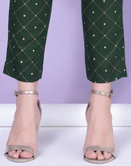 Green Printed A-Line Kurti With Pant And Dupatta