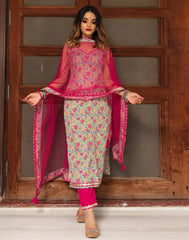 Multicoloured Cotton Printed Straight Kurta With Pant And Dupatta