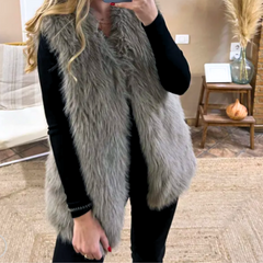 Grey faux fur half jacket