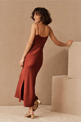 Satin Cowl Neck Slit Dress