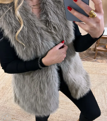 Grey faux fur half jacket