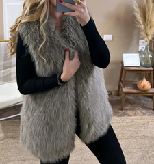 Grey faux fur half jacket